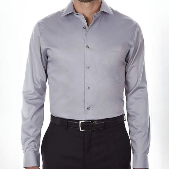 George's Men's Grey Stone Button-Down Dress Shirt - Picture 1 of 15